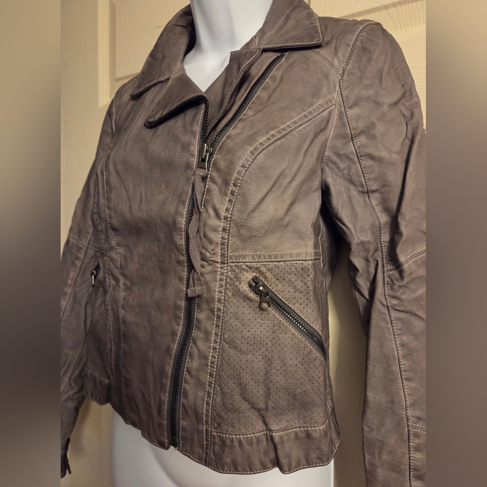 Women's Anthropologie Hei Hei Gray Faux Leather Jacket Small - Picture 2 of 16